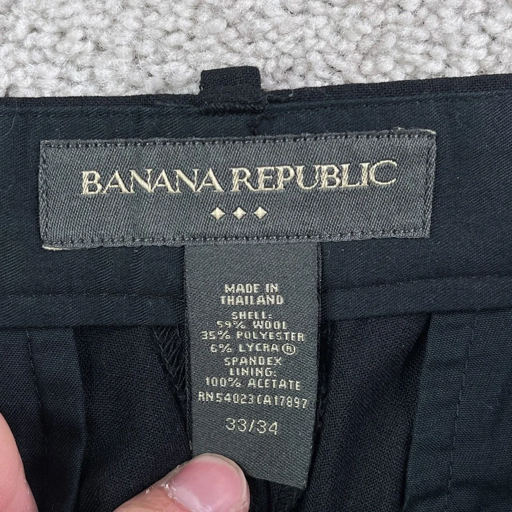 Vintage Banana Republic Pants Mens 33x30 Black Wool Blend Flat Front Trousers